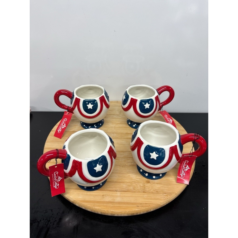 Johanna Parker Carnival Cottage Patriotic America July 4th Coffee Mug NWT Set 4